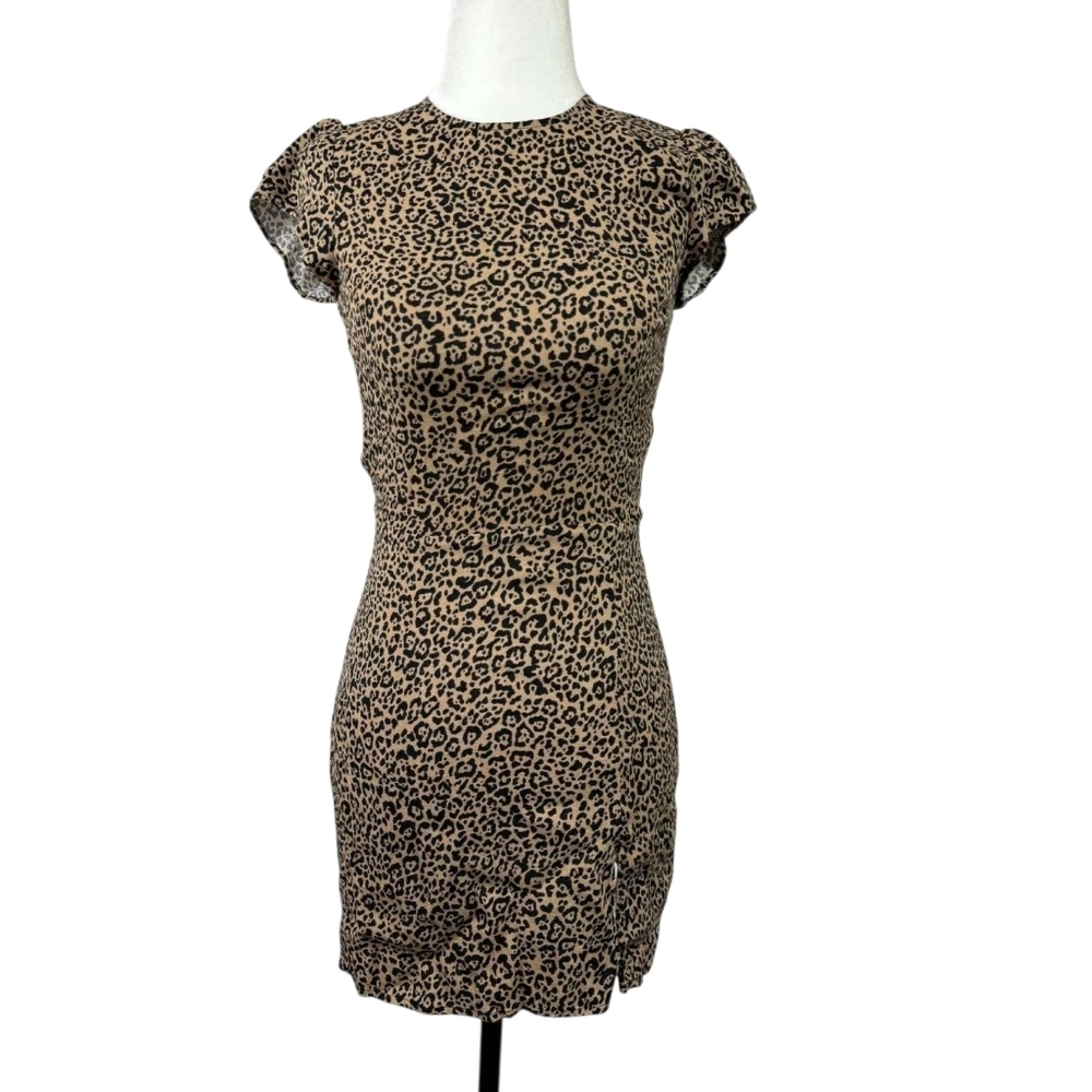 Reformation Cheetah print long key-hole back mini dress